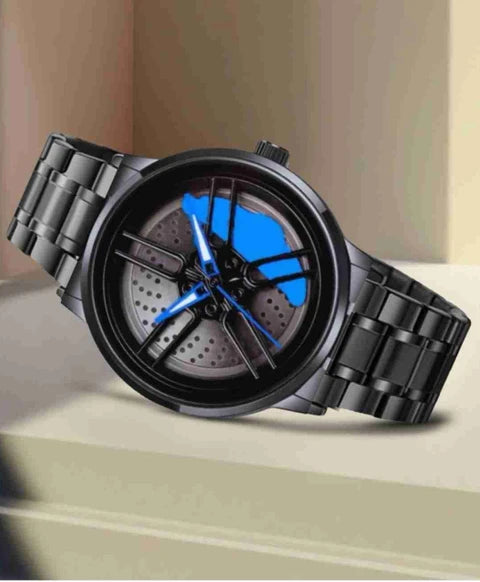 Stainless Steel Quartz Wrist Watch Sports Men’s Watches With Car Wheel Rim Design
