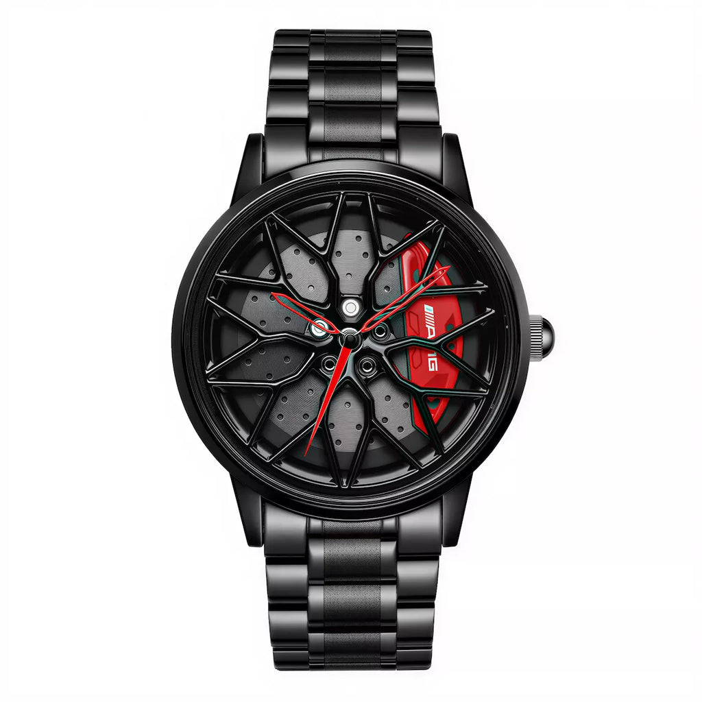 Car Watches For Men,WaterprooStainless Steel Quartz Wrist Watch Sports Men’s Watches With Car Wheel Rim Hub Design