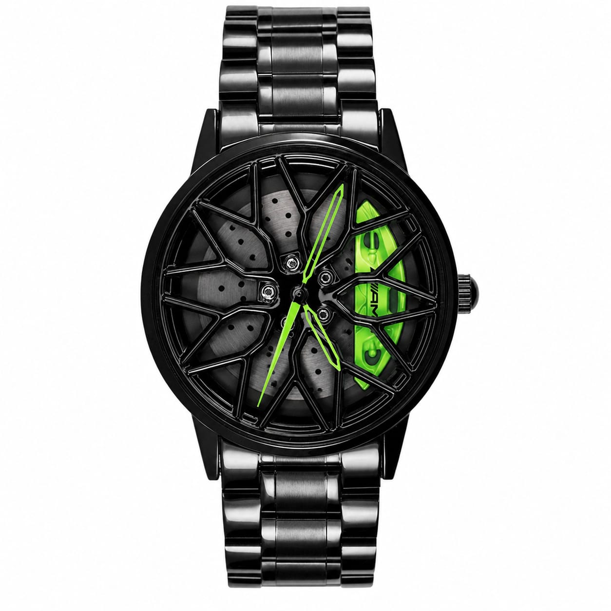 Stainless Steel Quartz Wrist Watch Sports Men’s Watches With Car Wheel Rim Design