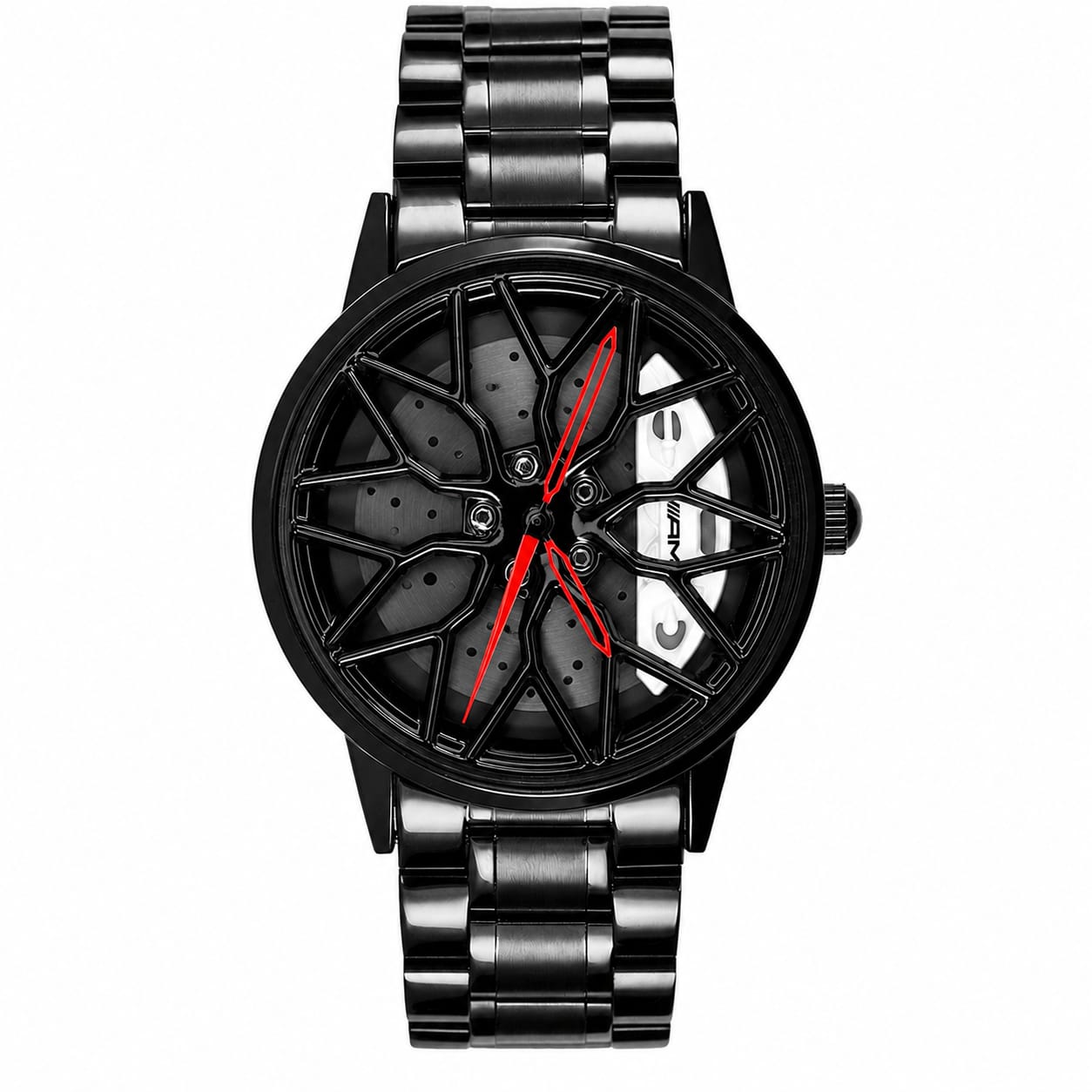 Stainless Steel Quartz Wrist Watch Sports Men’s Watches With Car Wheel Rim Design