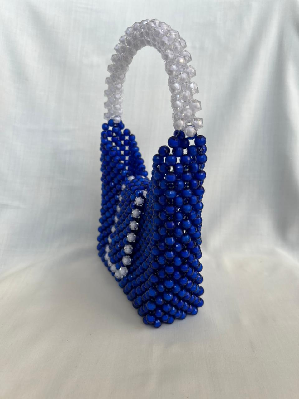 Blue and White Beaded bag for Women