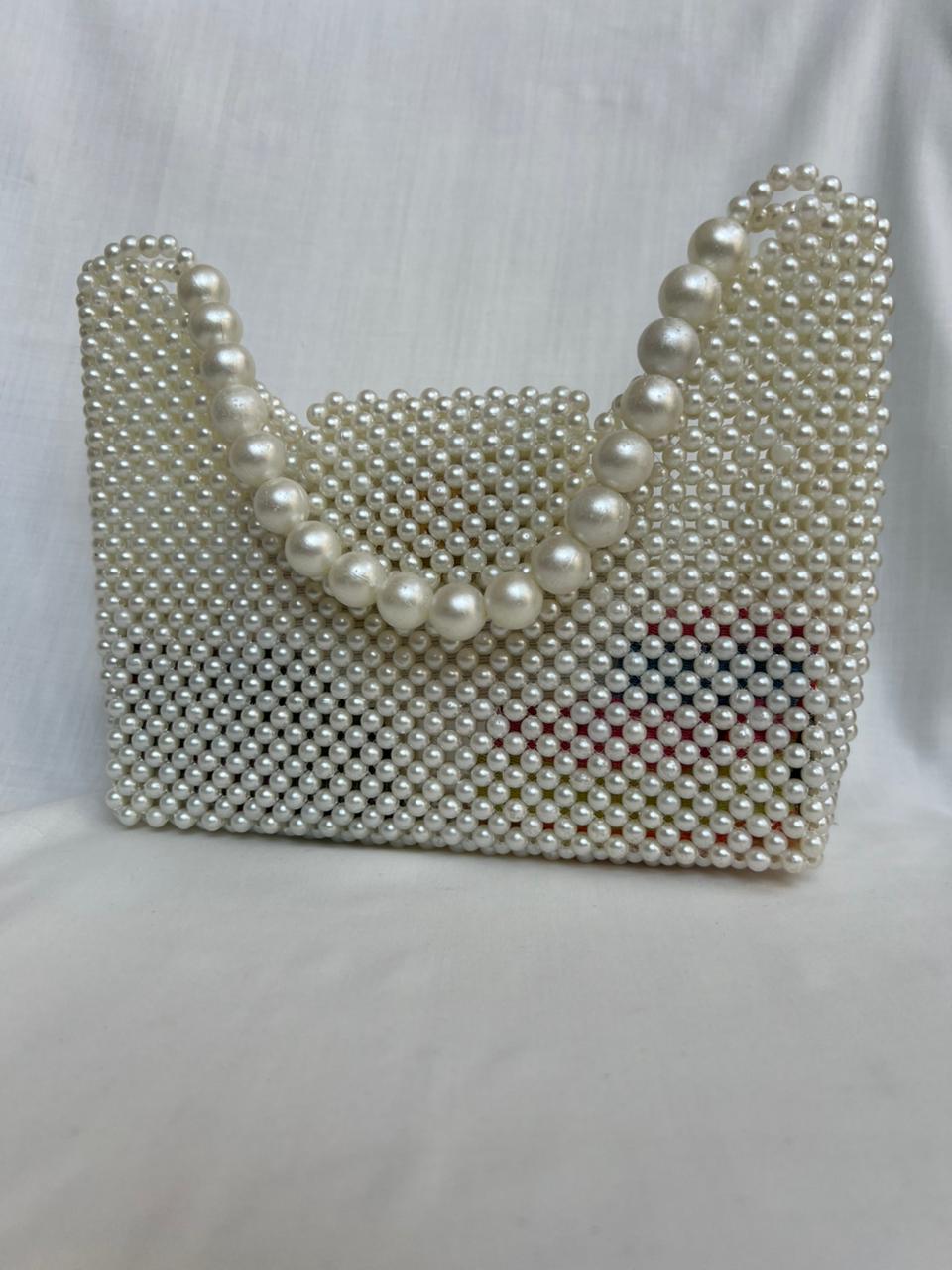 White stylish Beaded Bag for Women