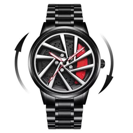 Stainless Steel Quartz Wrist Watch Sports Men’s Watches With Car Wheel Rim Design