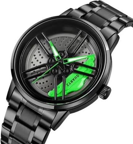 Stainless Steel Quartz Wrist Watch Sports Men’s Watches With Car Wheel Rim Design
